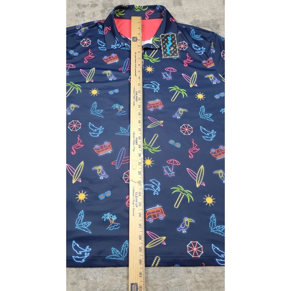 NWT Birdie Bound Performance Golf Polo Shirt Mens Blue Neon Tropical Florida 2XL - Picture 4 of 5